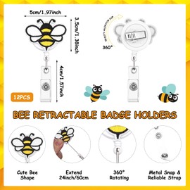 12 Set Thank You Bee Gifts Inspirational Bee Badge Reel Retractable Badge Holders Clips Thank You Cards Organza Bag Employee Appreciation Gift for Colleagues Coworkers Staff Teacher Teams Nurse