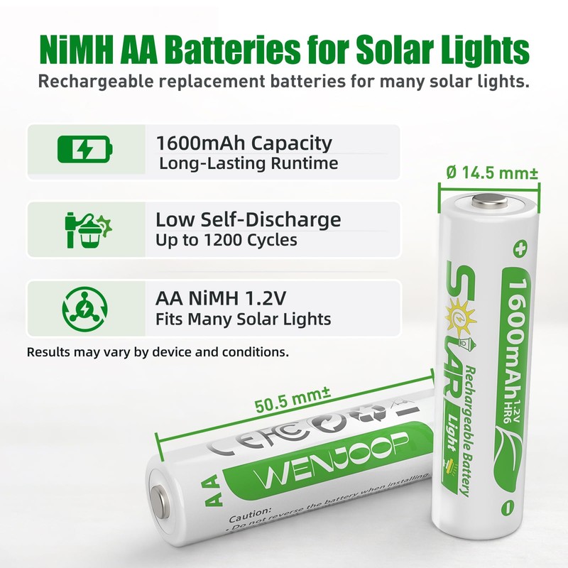 WENJOOP 8 Pack AA Rechargeable Batteries for Solar Lights