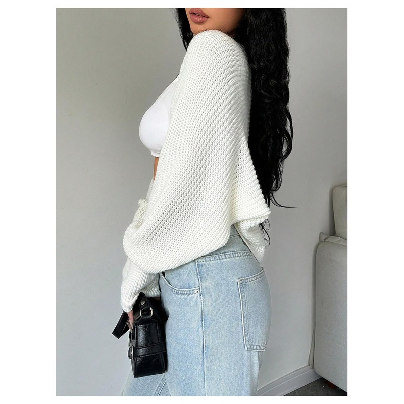 Milumia Women's Open Front Sweater Shrug Lantern Long Sleeve Crop