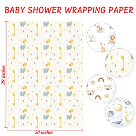 SaringSwoon SaringSwoon Baby Shower Wrapping Paper - Gift Wrap With Funny Animals, Hello Baby, Rainbow and Galaxy Design for Birthday, Holiday, Party - 2029 Inches, 8 Folded Sheets
