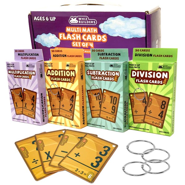 Math Flash Cards 208: Addition & Subtraction Flash Cards, 0-20 Flash Cards, Multiplication & Division Flash Cards, 4 Rings - Math Facts Flash Cards - Kindergarten,1st, 2nd, 3rd, 4th, 5th & 6th Grade
