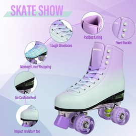 SMOOJOY Quad Roller Skates for Women and Men - PU Deluxe Double Row-Classic Premium Leather Skates Indoor Outdoor Roller Derby with Air Cushion