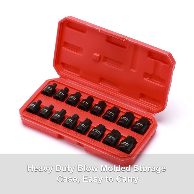 CASOMAN 16 Piece 3/8 Inch Drive Low Profile Impact Hex