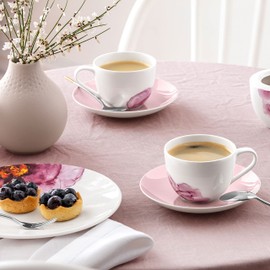 Villeroy & Boch - Rose Garden Coupe Breakfast Plate, 21 x 21 x 2.5 cm, Premium Porcelain, White/Pink