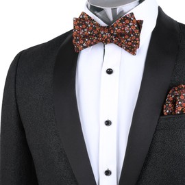 Alizeal Mens Floral Patterned Colorful Classic Self Tied Bow Tie and Pocket Square Set, Brown+Orange+Red