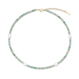 GAVU Women's Natural Stone Pearl Necklace with Natural Freshwater Pearls and Stainless Steel Clasp, Stone Pearl, Aventurine Pearl