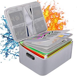 ENGPOW Fireproof & Water-Resistant Document Storage Bag 4-Layer Large Space,15" x 11" x 8" File Organizer Case with Lock,Document Safe Filing Organizer for Home Office Travel,Silver
