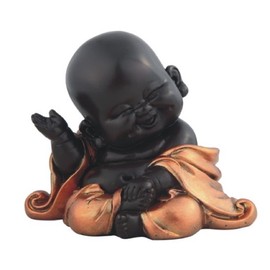 ICE ARMOR 4" W Little Buddhist Monk in Golden and Black Statue Feng Shui Decoration Religious Figurine Office Desk/Home/Living Room/Table Decor, Perfect House Warming Gifts for New Home