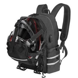 JLDTOP Motorcycle Helmet Backpack Waterproof Oxford Motorcycle Backpack with Helmet Holder Reflective Strips USB Charging Port Large Capacity 20L Motorcycle Bag for Men Women Riding Commuting Travel