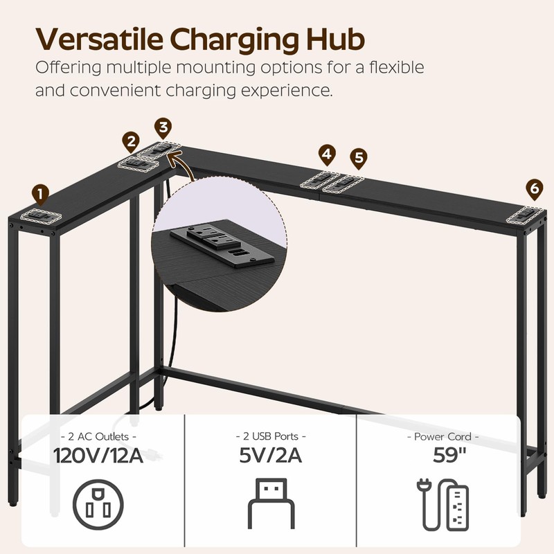YATINEY Narrow Console Table with Outlets, 70.9" Sofa Table Narrow