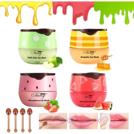 Bee Balm Lip Balm Honey Pot, Lip Care Lip Scrub Moisturize & Nourish, Cracked Dry Lips, Fade Lip Lines, Lip Sleeping Mask Set of Honey+Apple+Strawberry+Watermelon