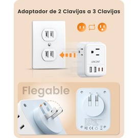 LENCENT Adaptador de Enchufe Plegable, Adaptador de Viaje con 4 Salidas y 4 Puertos USB (2USB C), Cargador Japón Tipo A de 2 a 3 Clavijas, Multicontacto de EE.UU. a Japón Canadá México Filipinas Perú