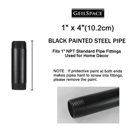 GeilSpace 1" × 4" Pre-Cut Black Metal Pipe, Industrial Steel Fits Standard One Inch Black Threaded Pipes and Fittings - Vintage DIY Industrial Shelving (1" × 4", Black)