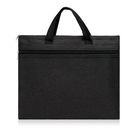 Cosysparks A4 File Bag with Handle, Lightweight Zipper Pouch with 2 Pockets Waterproof Oxford A4 Folder Bag Meeting Office File Bag School Stationary File Organizer for Men and Women (Black)