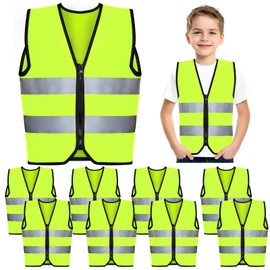 Unittype 10 Pcs Kids Safety Vest Bulk High Visibility Reflective Neon Traffic Vest with Zipper for Aged 3-10 Children(Fluorescent Green)