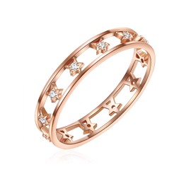 Glanzstücke München Women's Band Ring with Stars 925 Sterling Silver Rose Gold-Plated with White Zirconia - Women's Ring Silver Ring Rose Gold, Silver, Cubic Zirconia