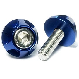 COTRAX License Plate Bolts, Lightweight, Aluminum, License Plate, Bolts, Washers + Stainless Steel, M6 Screws, Motorcycle, Automobile, Universal Parts, Mini Wheel Type, Set of 2 (Blue)