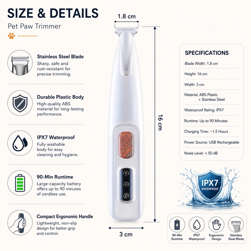 Pet Paw Trimmer for Dogs & Cats – LED Light
