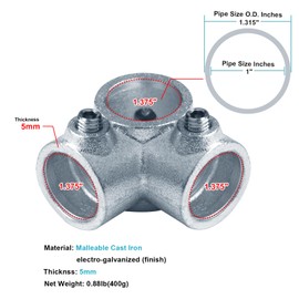 eoere 4 PCS Galvanized Pipe Fittings, Three Socket Cross Outlet Tee 1" Dia., Side Outlet Tee Pipe Fitting, Cast Iron