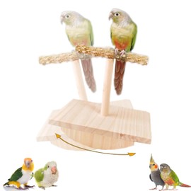 Natural Wood Bird Perch Stand Training, Intelligence Puzzle Enrichment Toys for Parakeets, Wooden Parrot Perch Platform, Bird Playground Play Stands for Conure Cockatiel (Wood, Medium)