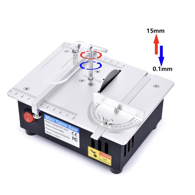 96W Precise Mini Table Saw, Adjustable Cut Depth and Angle,