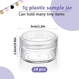 Gaivek 24 PCS 5g Clear Cosmetic Sample Jars with Lids, Small Leak Proof Storage Pots, Refillable Travel Containers for Creams, Lip Balm, Glitter, Beads, Lotion, Scrubs, DIY Makeup