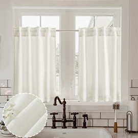 LIMON HOME Cafe Crtains 24 Inch Length 2 Panel Linen Farmhouse Sheer Mini Curtains Light Filtering for Small Bathroom Window Opaque Privacy Ivory Curtain for Basement 26''Wx24''L Cream