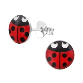 Laimons Ladybird Sterling Silver Plate Stud Earrings, Sterling Silver, No Gemstone