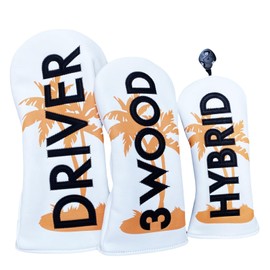 Palm Tree Style Golf Wood Headcover 1pc Golf Driver Headcover 3 Wood Headcover Hybrid Rescue Headcover Head Cover or Golf Headcovers Set 1 3 H (One Set (DR+3-Wood+HY))