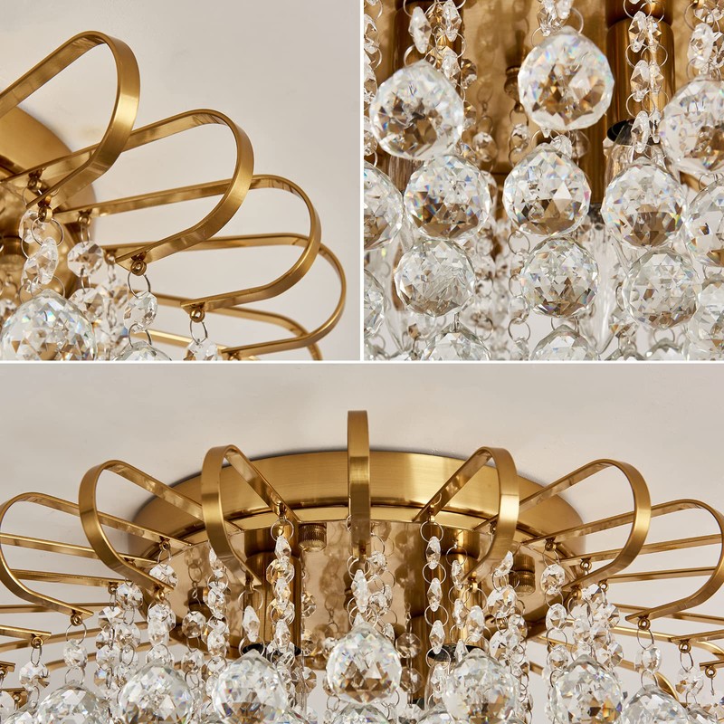 CVKASH 4-Lights Crystal Chandelier Modern Semi Flush Mount Ceiling Light