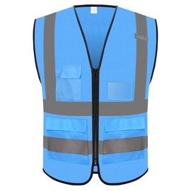 Rhino Hit Reflective Safety Vest for Men Women with 5 Pockets and Zipper Front High Visibility Construction Vest Meets ANSI/ISEA Standards