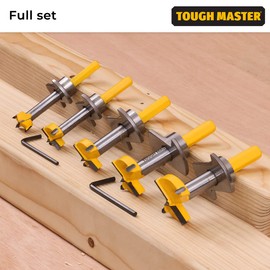 Forstner Bits TOUGH MASTER 5 Piece Carbide Tip, 15mm, 20mm, 25mm, 30mm, 35mm Diameter Plus 2 Hex Keys and Heavy Duty Case For Wood Working, DIY TCT Tool