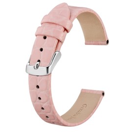 BISONSTRAP Leather Watch Straps, Soft Replacement Bands with Polished Buckle,20mm, Pink with Silver Buckle