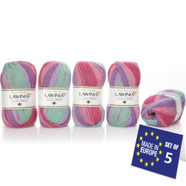 LAWINIA COLORISH Luxury Rainbow Yarn DK, Rainbow Wool for Knitting, Pack of 5 Each 100g - 350m 100% Acrylic DK Knitting Yarn, Multicoloured Wool, Ombre