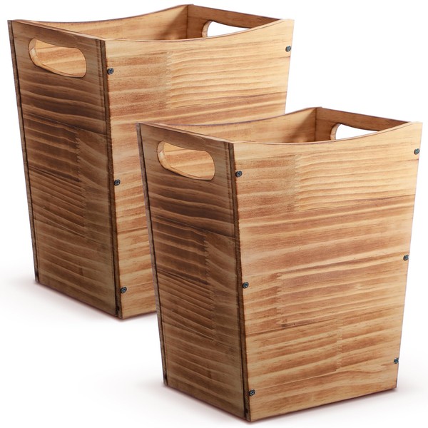 Tioncy 2 Pack 2 Gallon Wooden Waste Basket with Handles