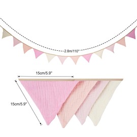 G2PLUS Nursery Fabric Bunting, Baby Bunting for Nursery, 12PCS Double Side Cloth Triangle Banner, Pastel Pink Cotton Bunting Banner for Nursery/Bedroom/Baby Shower Decor, 2.8m