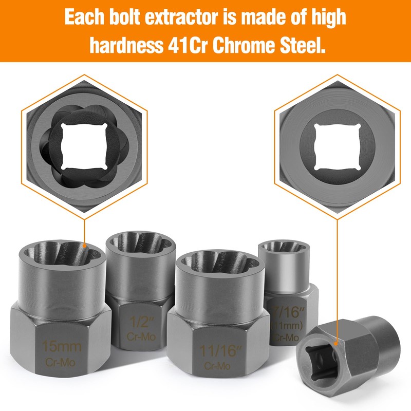 Eapele Bolt Extractor Set, Stripped Nut Remover Twist Sockets, Fit
