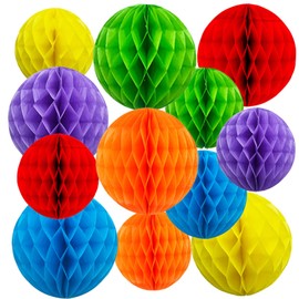 Xiksxitn Rainbow Honeycomb Balls Decorations - 12Pcs 6" & 10" Hanging Tissue Pom Poms for Birthday, Wedding, Engagement, Fiesta, Home Decor (Multi-Color)