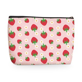 Strawberry Pattern Makeup Bag Waterproof Cosmetic Travel Bag Pouch for Women Best Friend Coworker Sister BFF Bride Daughter Girl Funny Skincare Bags for Friendship Christmas Birthday Mothers Day