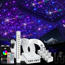 Split Car Starlight Headliner Kit, 4 Colors 12W Meteor Fiber Optic Star Ceiling Lights, 1200pcs*0.02in*9.8ft+240 RGBW Shooting Stars Lights for Car Home Theaters Roof Décor