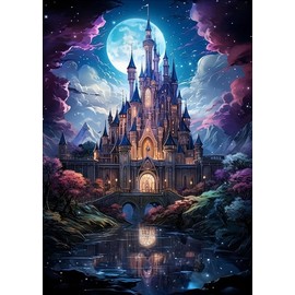 5D Diamond Painting, Castle Diamond Painting for Adults, DIY Set for Beginners, Fantasy Castle with Moon, Perfect for Gifts and Decorations, Peinture Diamond for Home Wall Decoration, 30 x 40 cm