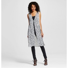 Como Black Women's Sleeveless Printed Chiffon Tunic Cardigan - S - Como Black, Jet Black Co