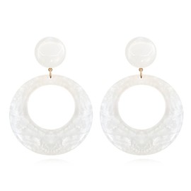 CHUNYANAN Boho Elegant Retro Simple Acrylic White Geometric Square Hollow Earrings for Women White Minimalist Statement Hypoallergenic Drop Earrings (C Round Earring)