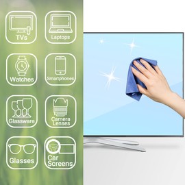 Eco-Fused Microfiber Cleaning Cloths - 10 Colorful Cloths and 2 White Cloths - Ideal for Cleaning Glasses, Spectacles, Camera Lenses, iPad, Tablets, Phones, LCD Screens (Blue/Grey)