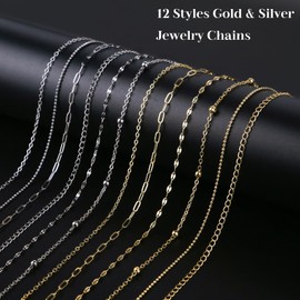 Wisreach 18K Gold & Silver Necklace Chain for Jewelry Making, 60 Feet 12 Rolls DIY Necklace Chains, with Jump Rings, Clasps, Connectors, 52 Letter Pendants, 50 Mixed Color Pendants & Jewelry Pliers