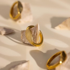 Patrimoine 24K Gold Plated Ring | Non Tarnish Gold Plated Rings for Women | Chunky Signet Rings | Anilos de Oro de Mujer | Jewelry for Women, 6, Brass, No Gemstone