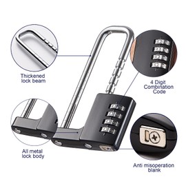ZGSJ Cabinet Lock,Combination Padlock,Stainless Steel Gym Locker Lock Code Long Adjustable Shackle Lock for Outdoor, School, Gym, Sports lockers, Fences Black