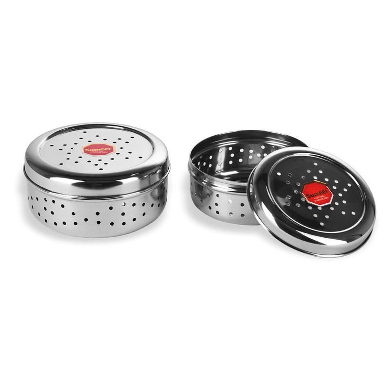 Sumeet Stainless Steel Hole Puri Dabbas/Flat Canisters with Air Ventilation