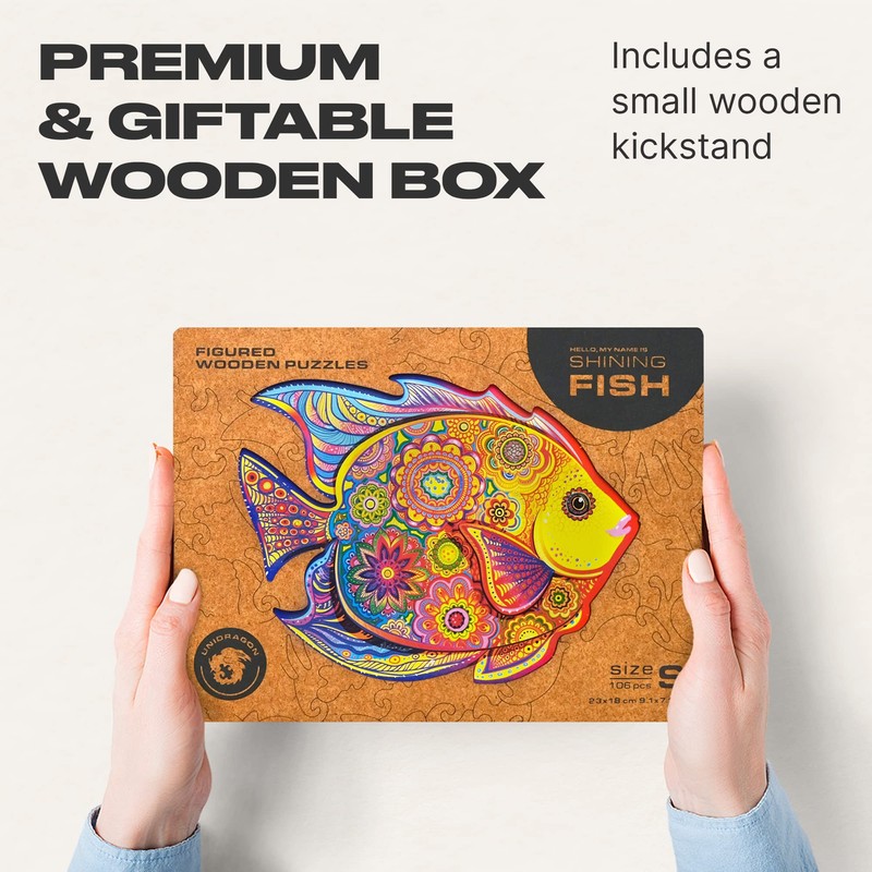 UNIDRAGON Original Wooden Puzzle – Shiny Fish, 106 Pieces, Small