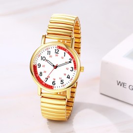 OIDEA Nurse Watches for Women: 24 Hour Easy Read Dial Second Hand Pulsometer Medical Watch Gold Elastic Strap Analog Wristwatch for Medical Professionals Students Doctors